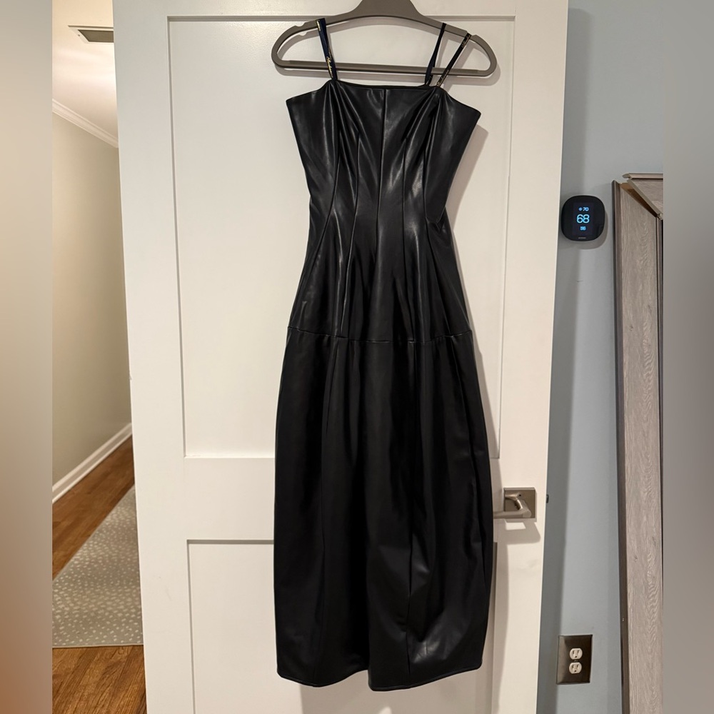 Shoshanna Celia Midnight Black Faux Leather Midi Dress size 6 NWT - Picture 8 of 11